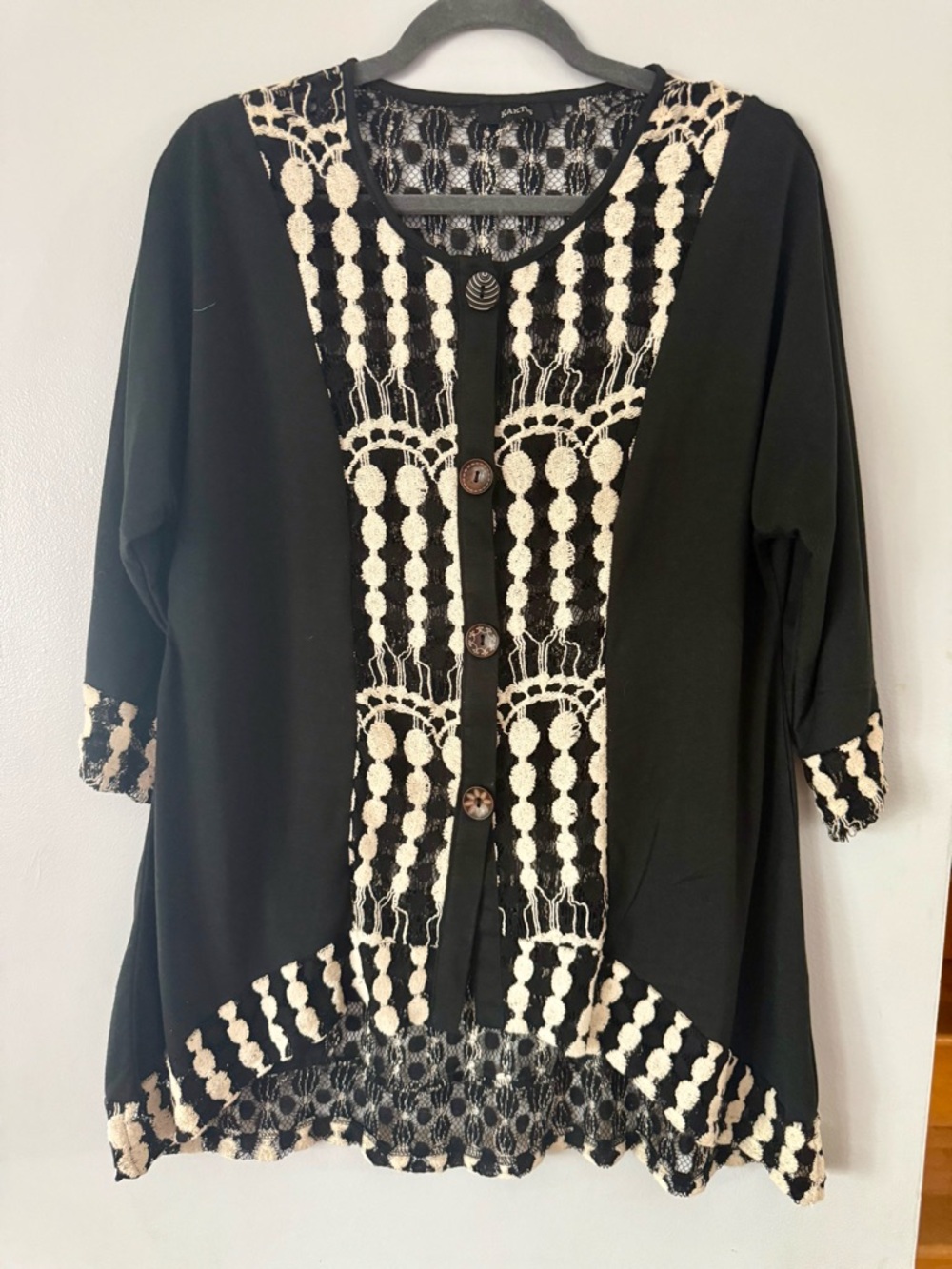 Kaktus Black Tunic with Cream Crochet Trim
